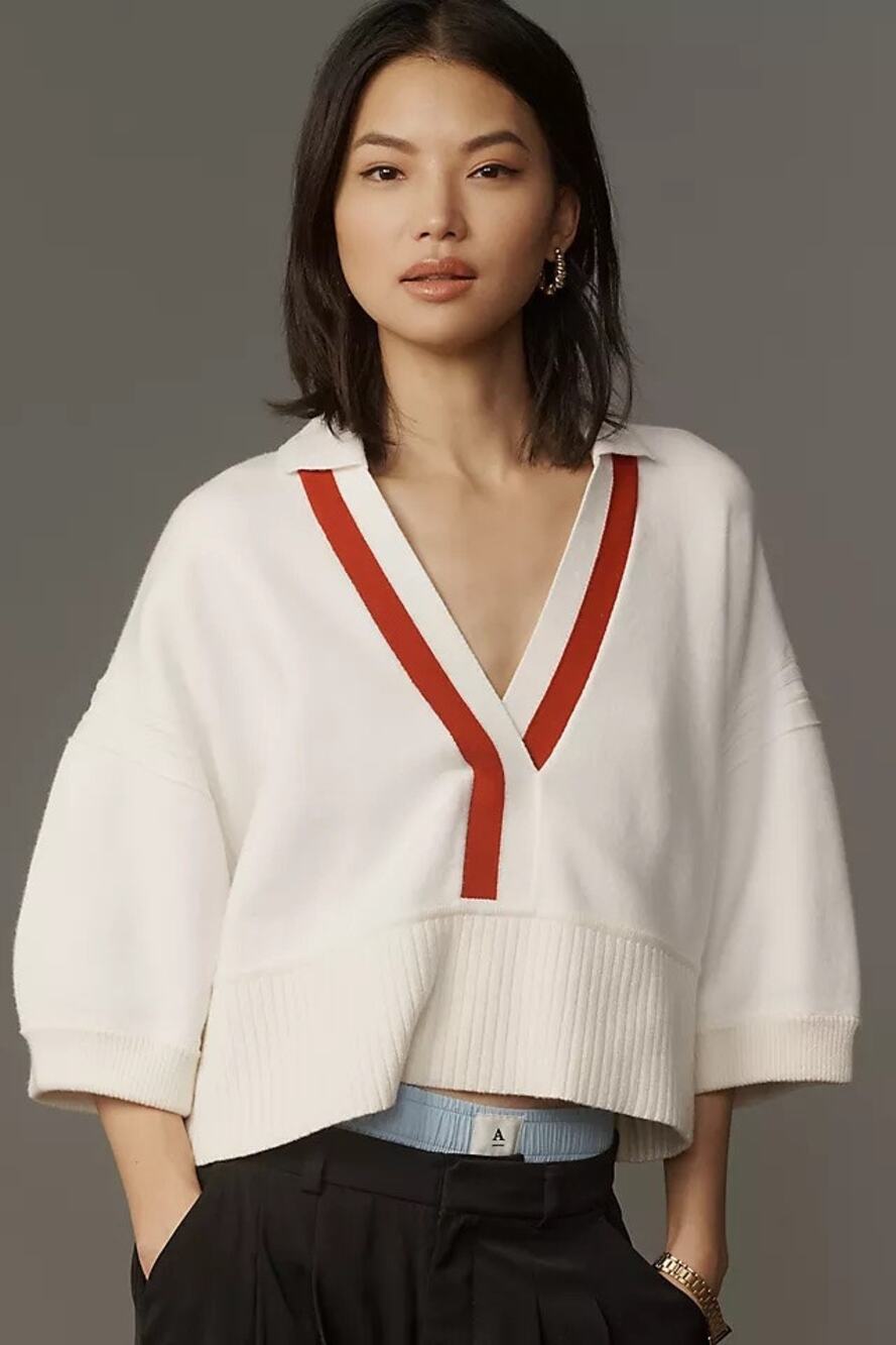 Anthropologie Maeve Elbow-Sleeve Cropped Sweater